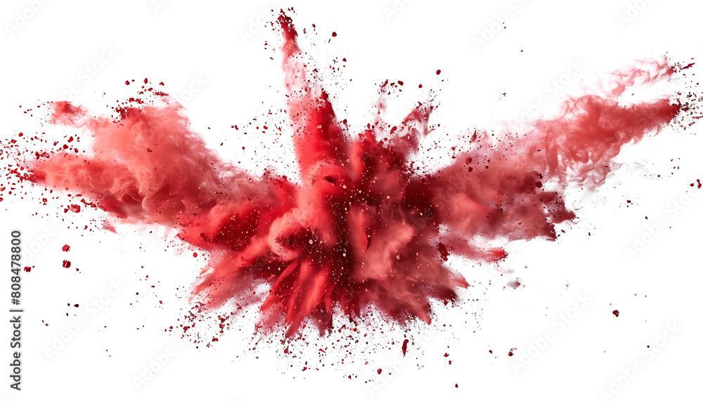 Poster dynamic red chalk explosion effect isolated on white background