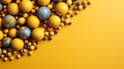 top view of world health day concept background with planet earth ornament and yellow background