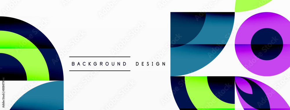 Poster a vibrant array of colorful geometric shapes such as rectangles, circles, and electric blue patterns