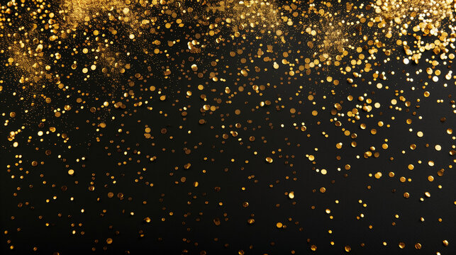 falling glittering gold confetti texture overlay isolated on black background for festive event decoration 