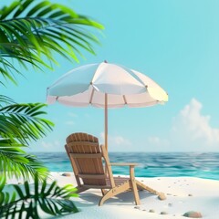 beach with palm trees and beach chair