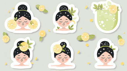 a set of pictures with girls and citrus fruits. the concept of skin and body care with vitamins