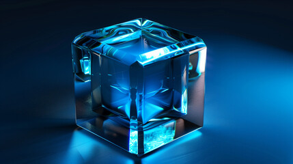 Blue background, glass, 3D, glow, cube, blue 