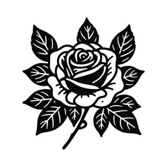 rose with leaves lineart vector illustration. Flower silhoutte