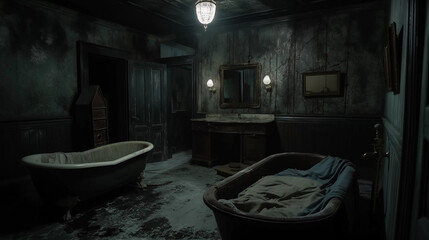Abandoned Bedroom in Dark Hotel