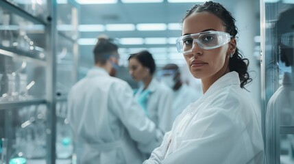 Fototapeta premium group of diverse scientists collaborating in a state-of-the-art laboratory to develop innovative solutions for climate change.,