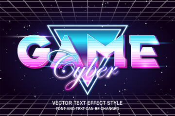game cyber techno retrowave futuristic style typography editable text effect font template design