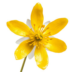Ficaria verna. Lesser celandine. Ficaria verna isolated white background. Yellow flower bud on a white background.