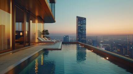  luxury hotel with a Michelin-starred restaurant, a world-class spa, and an infinity pool overlooking the city skyline,