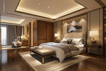 Fototapeta premium beautiful interior design of modern bedroom, luxury