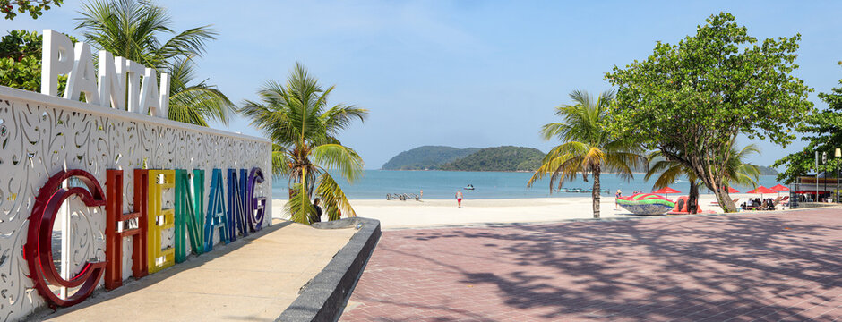 Langkawi, Malaysia March 12, 2024: Panorama of Pantai Cenang Beach in Langkawi island, Malaysia. Pantai Cenang is the most popular beach on the Langkawi island.
