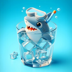 Shark in glass of water, shark,glass,water, illustration,Ai generated 