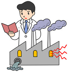 環境問題のイラスト - 工場排出物質・有害物質・環境調査