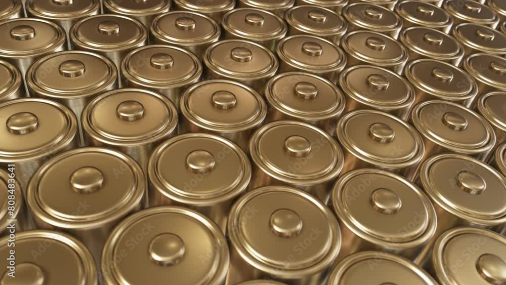 Aufkleber dof tracking camera realistic looping 3d animation of the lithium batteries mass production rendered