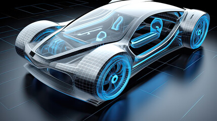 A wireframe sketching supercar model, a concept car. - Powered by Adobe