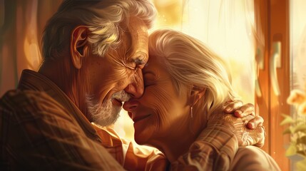 Basking in the glow of enduring love, as a mature couple shares tender moments of closeness, their affection radiating in every glance and touch.
