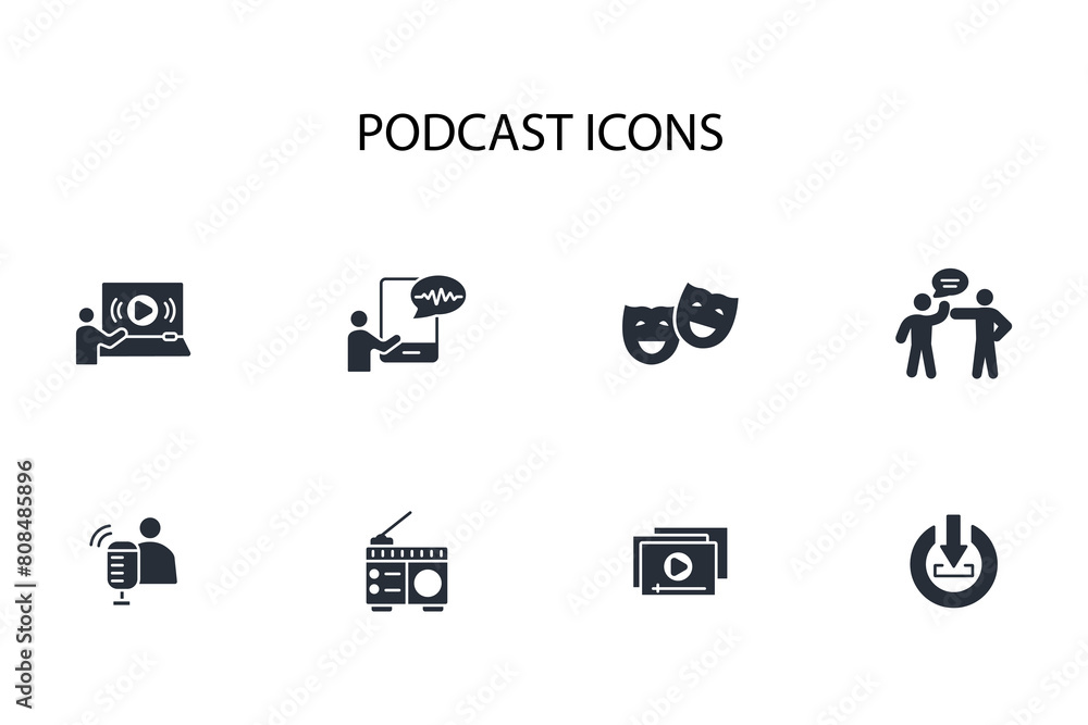 Poster podcast icon set.vector.editable stroke.linear style sign for use web design,logo.symbol illustratio