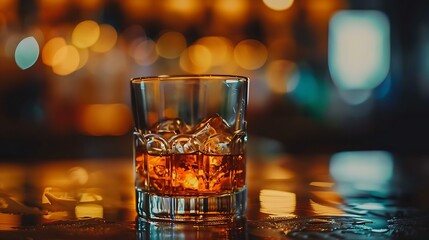 The whiskey glass is taken from an aesthetic angle for the global day of whisky, which invites everyone to try a dram and celebrate the water of life. - obrazy, fototapety, plakaty