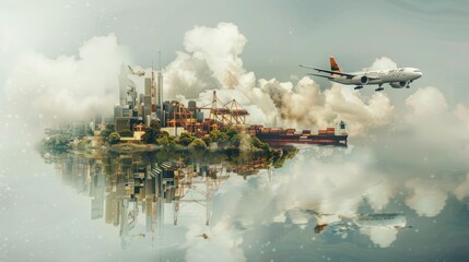 symbolic representation of the positive impact of a large multinational corporation's export activities, promoting global trade and economic development. 