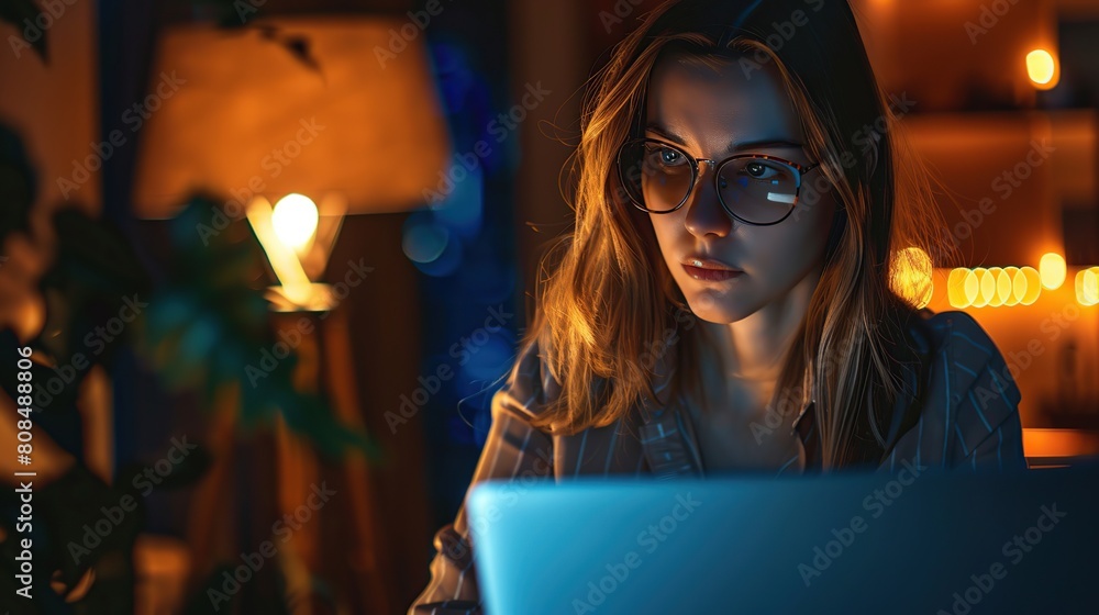 Poster businesswoman working on a laptop computer to document management online documentation database digi