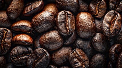 Full frame of espresso beans, dark and richly textured, ideal for a bold and robust background design - Powered by Adobe