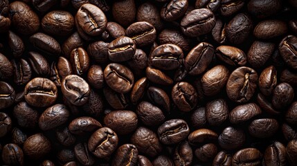 Full frame of espresso beans, dark and richly textured, ideal for a bold and robust background design