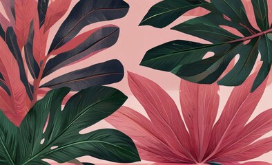 Pink tropical leaves Mothers Day illustration by Vita
