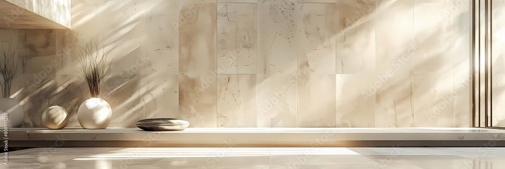 Poster essence of minimalism captured in a minimalist space featuring a white vase on a shiny floor against