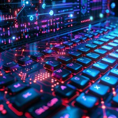 Fototapeta premium A keyboard with a red and blue background