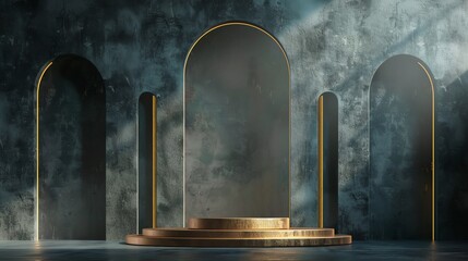 Banner design with an elegantly designed podium for product display against a dark background,