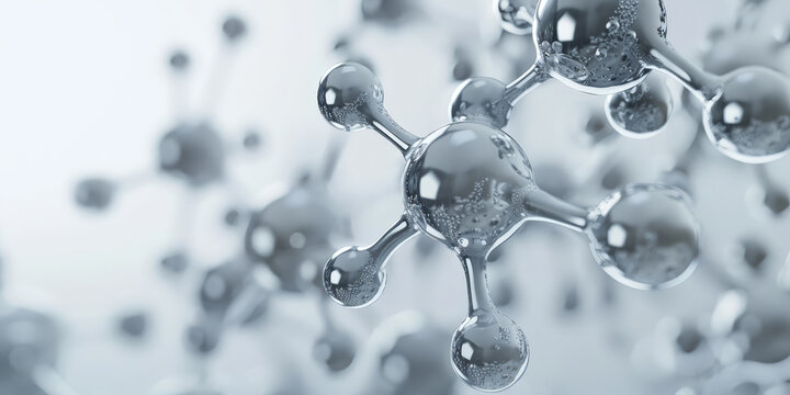 silver molecules on white background. atomic structure concept with abstract molecule model or atom composition. science and technology theme.metal molecules