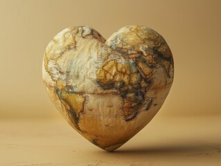 A globe shaped heart with the continents of Africa and South America on it