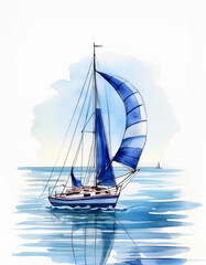 Blue Sailboat on Waves