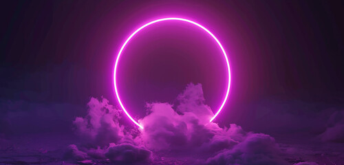 Dark night sky with a cloud highlighted by a periwinkle neon ring, 3D style.