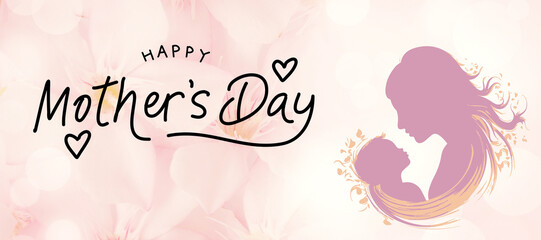 Mother's Day, Floral Abstract Background, Mother and Daughter silhouette