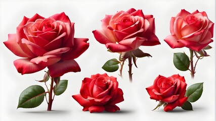 A red-petalled rose bloom viewed from the top and side. Transparent PNG background that is isolated. different perspectives. The fantasy blossomed. present for Valentine's Day. Mother's Day festivitie