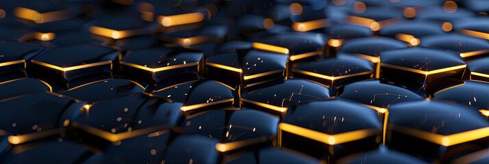 Fototapeta premium 3d rendering of black carbon honeycomb structure with glowing edges, generative AI