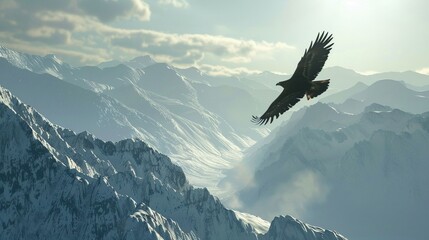 An eagle soaring above a mountain range - Powered by Adobe
