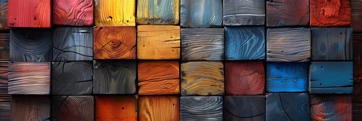 colorful wooden blocks background,  natural wood tiles texture background - Powered by Adobe