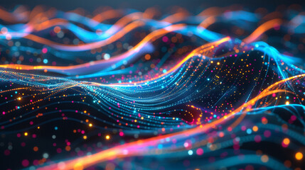 Abstract digital tendrils connected by colorful, glowing paths in a futuristic communication network.