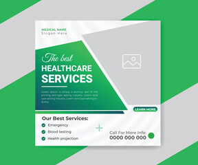 Medical and health care social media post template design. Editable square banner with high-quality background,