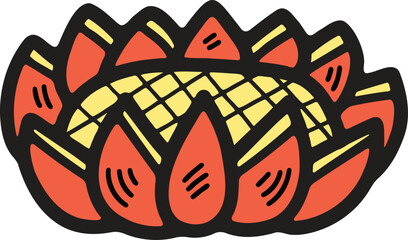 A black and white drawing of a flower with a stem