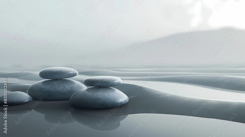 Poster monochromatic color composition featuring a gray ball and a transparent background, with a white ref