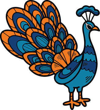 blue orange peacock standing proud clip art preview