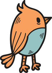 A cartoon bird with a pointed beak is standing on its hind legs