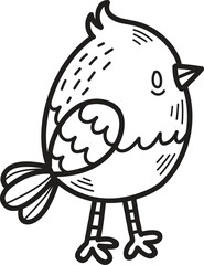 A cartoon bird with a pointed beak is standing on its hind legs