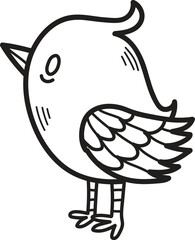 A cartoon bird with a pointed beak is standing on its hind legs