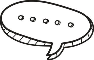 A cartoonish drawing of a speech bubble with four dots in the middle
