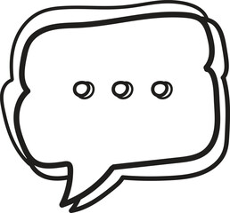 A black and white drawing of a speech bubble with dots in the middle