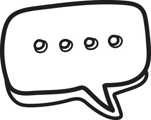 A black and white drawing of a speech bubble with dots in the middle